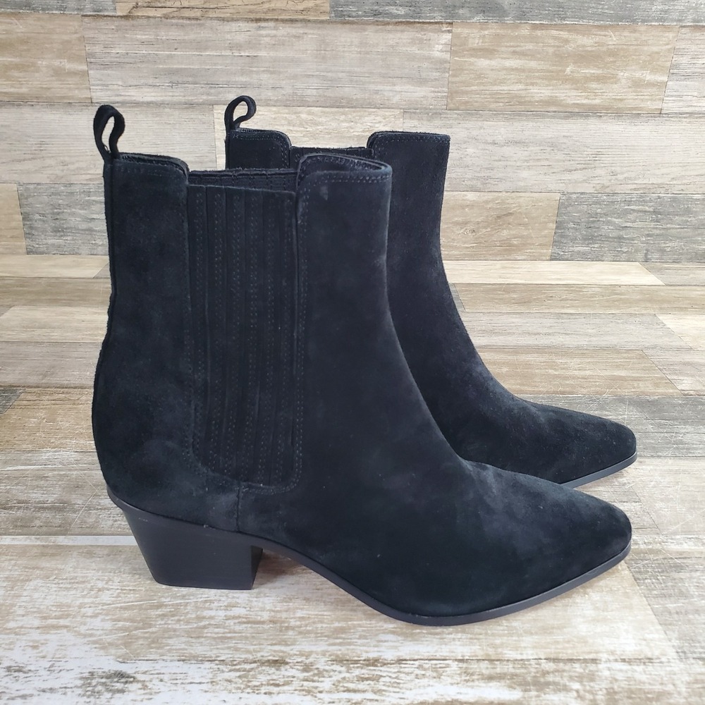 Veronica Beard Alina Womens Chelsea Boots Sz 7 M Black Suede Leather Block Heel